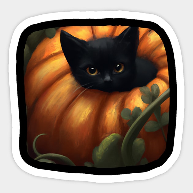 Cute Black Cat In Pumpkin Sticker by SillyShirts